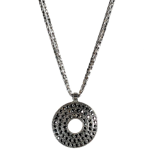 Jewelry - Double Strand Crystal Circle Pendant Necklace